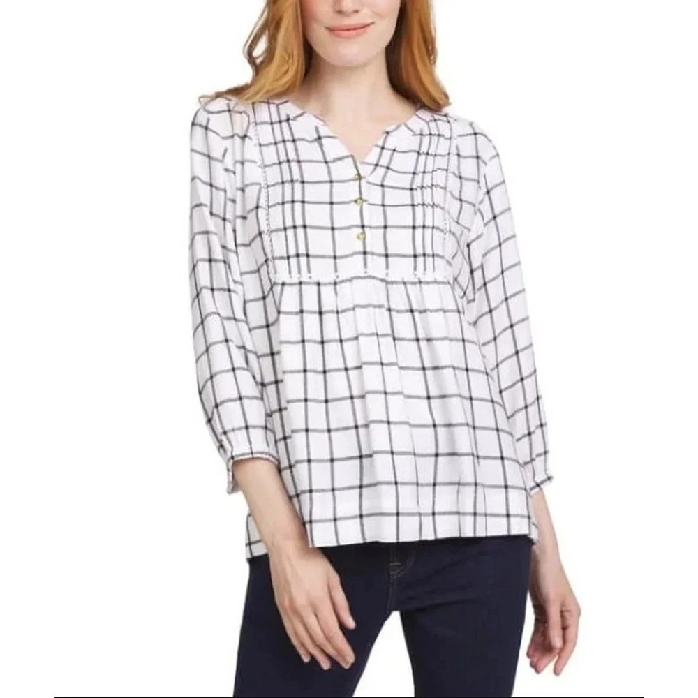 Wrangler Womens Plaid Blouse White Black Lace Trim Pullover Top Size M NEW